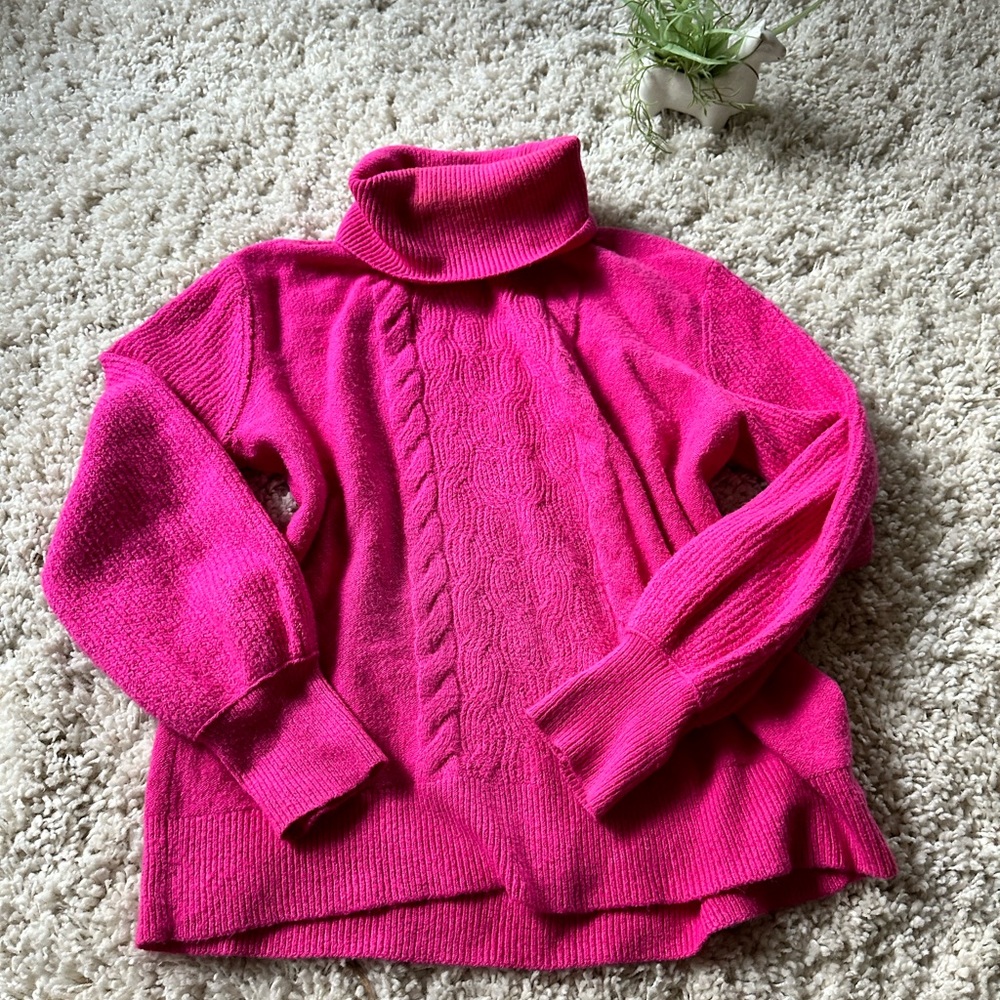 Caslon hot pink turtle neck bell sleeve vintage y2k warm knitted womens …